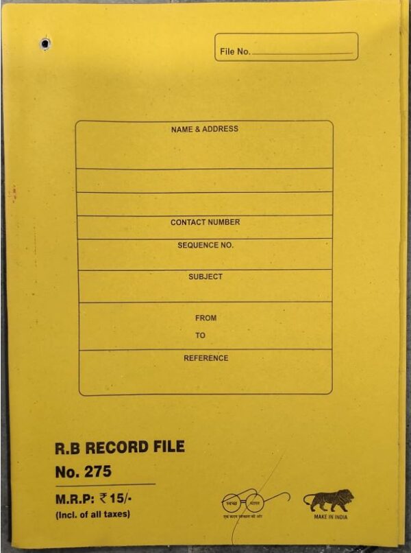 R.B. RECORD FILE NO. 275 MRP RS 15 (SR20 )