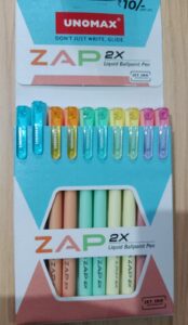 UNOMAX ZAP 2X LIQUID BALLPOINT PEN BLUE MRP 10 RACK G2G2
