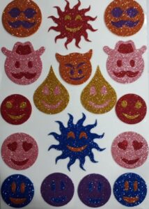 __ GLITTER OR SPARKLE MULTI SHAPES STICKER SHEET MRP 40 HANGING ON WALL