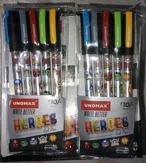UNOMAX HEROES GEL PEN BLUE MRP 10 ( 5PCS PKT) RACK G2F3