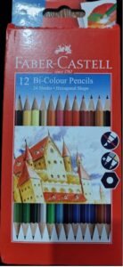 FABER CASTELL 12 BI COLOR PENCILS MRP RS 150 BOX S1